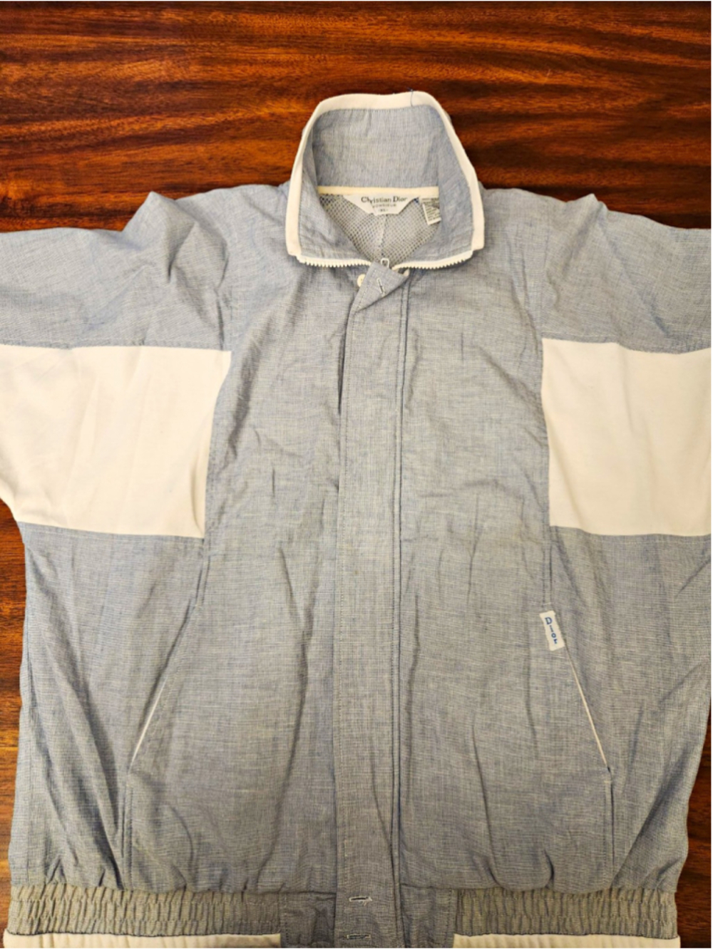 Christian Dior Men's XL Blue/White Colorblock Full Zip Windbreaker Jacket